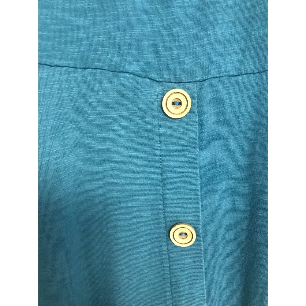 Soft Surroundings Teal Blue Slub Cotton Midi Dress Wooden Buttons Womens Medium - Picture 5 of 7